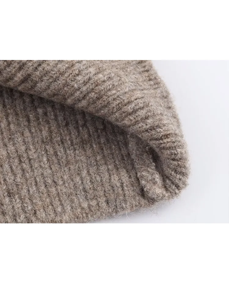 HH المرأة الخريف موضة محبوك القمم زر الياقة المستديرة واحدة الصدر الصلبة معطف المرأة عادية كم طويل سترة العصرية #1