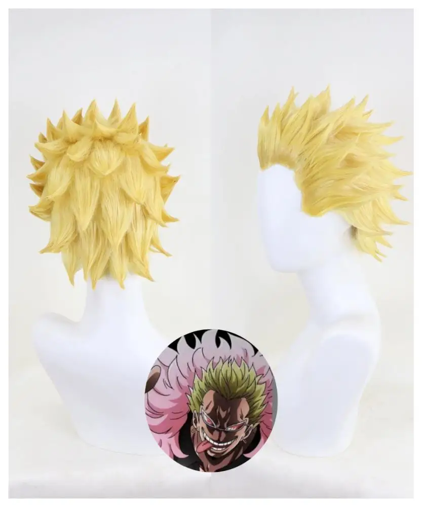 Anime Inspired Golden Short Curly Cosplay Wig Villain Style Synthetic Costume Hair