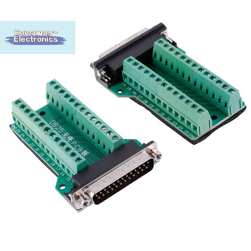 

【DB25 D-SUB Female 25Pin Plug Breakout PCB Board 2 Row Terminals Connector】