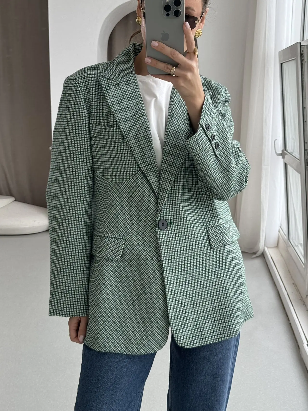 30% woolAutumn 2024 real shot new spot classic green plaid cashmere suit shorts two-piece set