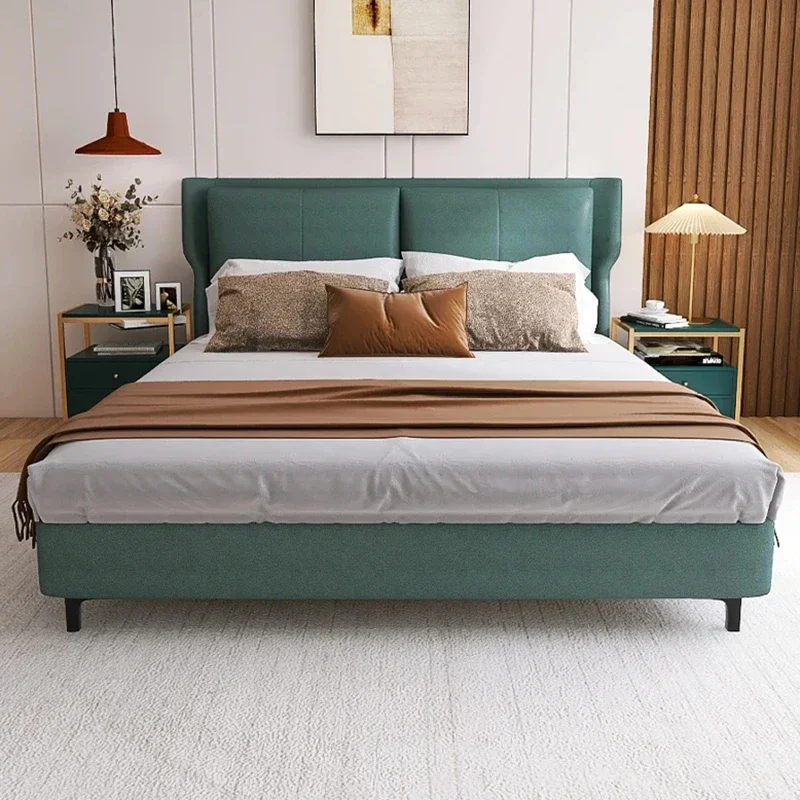 #Modern Green Designer Bed King Queen Master Metal Bedroom Bed Soft Bedding Girl European Meubles De Chambre Nordic Furniture