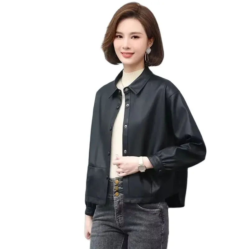 Fashion Short Iocomotive Leather Jacket Women's Leather Clothing 2024 New Spring Autumn Tops Casual Coat Female Outerwear