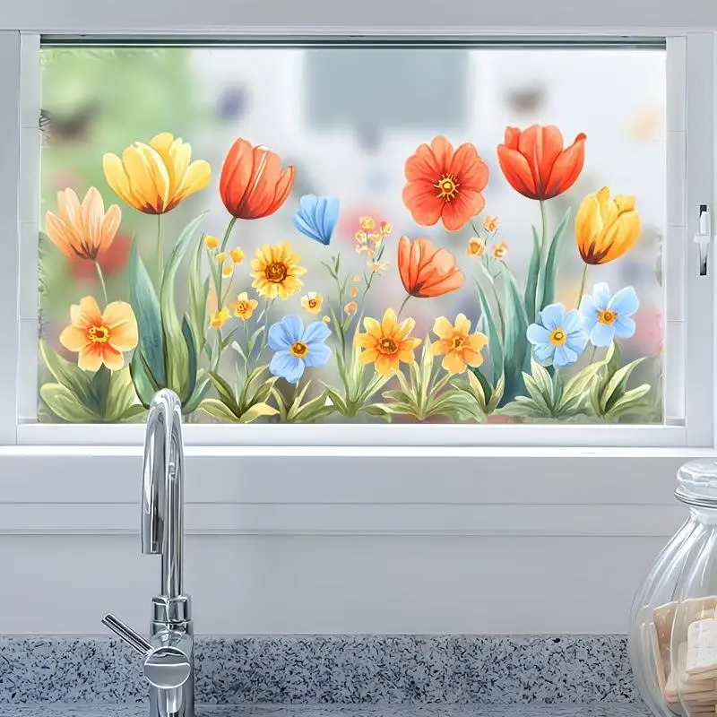 Bathroom Wall Decoration Self-Adhesive Removable Waterproof Creative Stic Fresh Floral Pattern Sink Area Background Wall Sticker