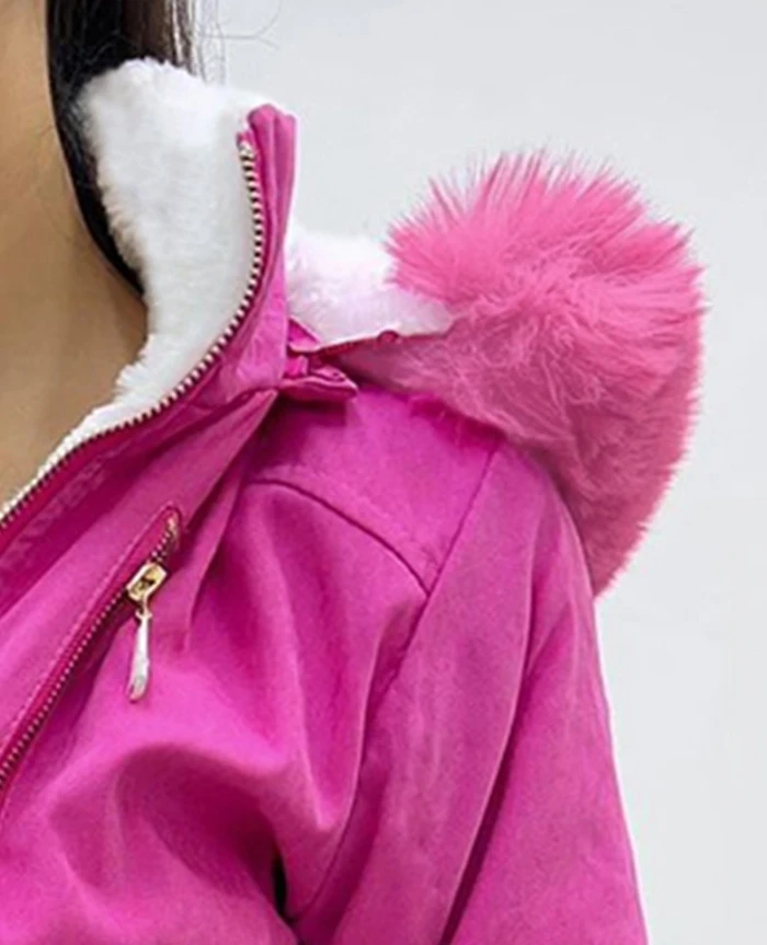 Elegant 2025 Autumn Winter Spring New Fashion Casual Fuzzy Trim Hooded Zip Up Pocket Design Lined Coat Jacket