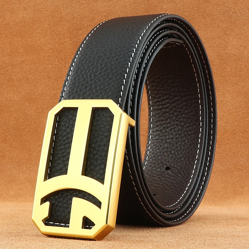 Fashion letter slide buckle belts men designer high quality genuine leather luxury younth jeans leisure ceinture homme