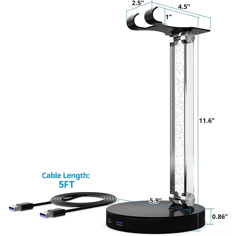 LED 라이트 헤드 마운트 데스크탑 헤드셋 거치대 USB 포트 헤드폰 스탠드, 범용 헤드폰 RGB 게임용 헤드셋 스탠드 거치대