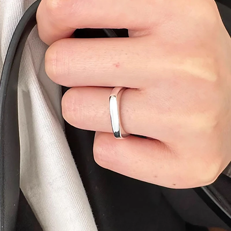 Foxanry Minimalist Silver Color Party Rings for Women Couples New Fashion Simple Smooth Geometric Birthday Party Jewelry Gifts