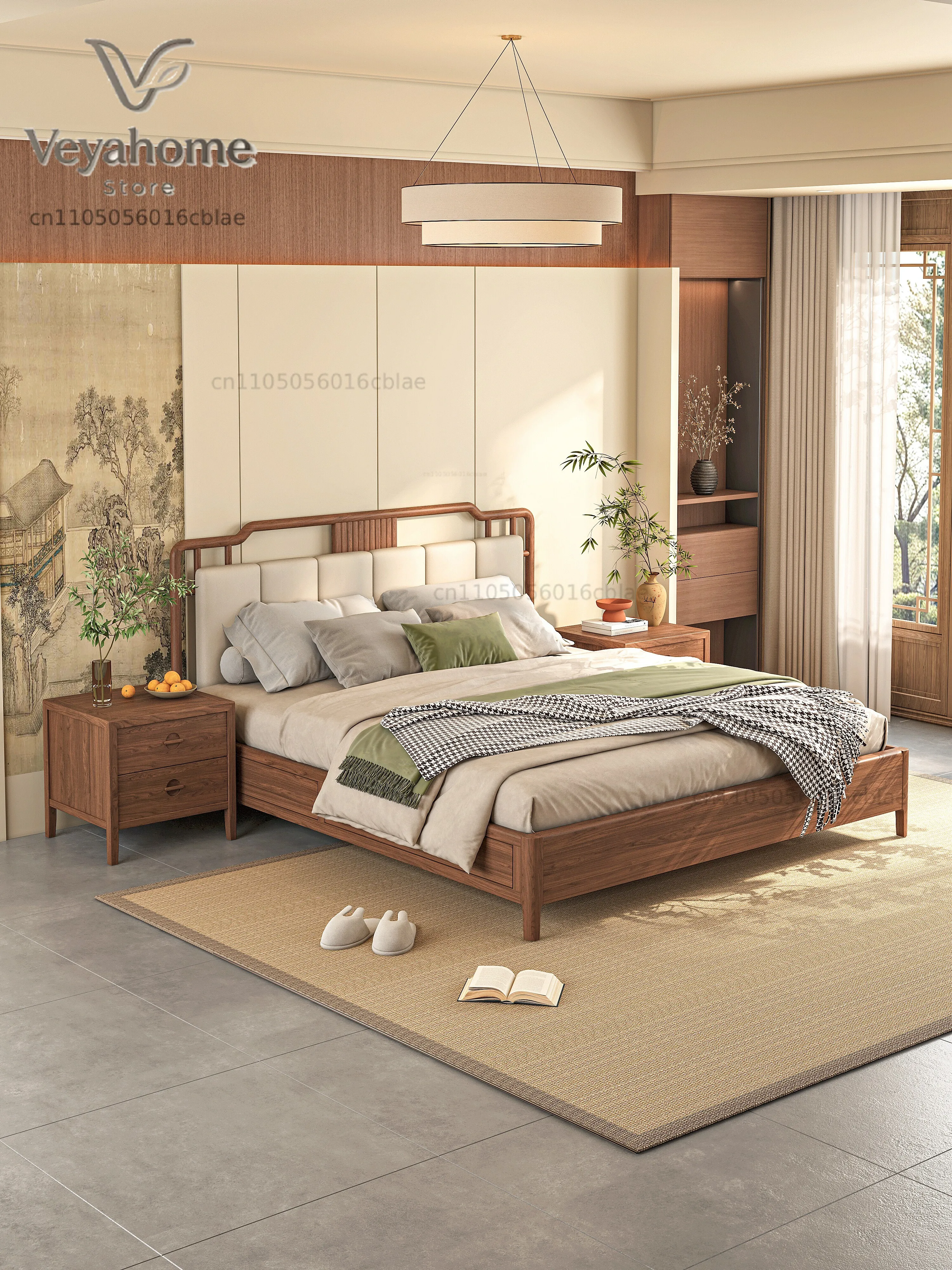 solid wood bed new Chinese soft bag double bed large flat rural self-built house North American