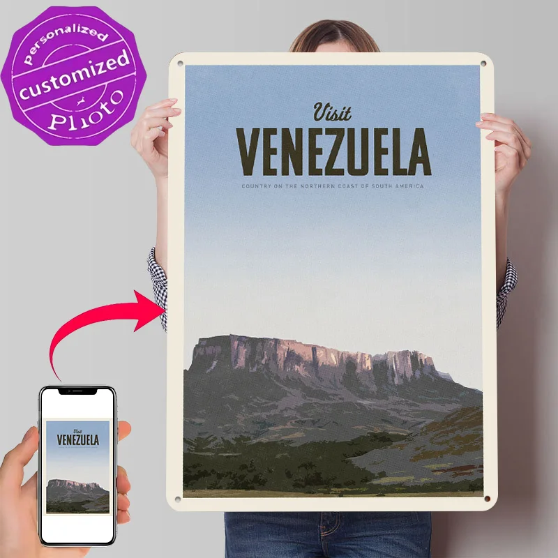 Visit Venezuela 3D Texture Metal Poster Customized Wall Art Tin Sign Gift for Mancave Luxury Decoration Home Decorations House