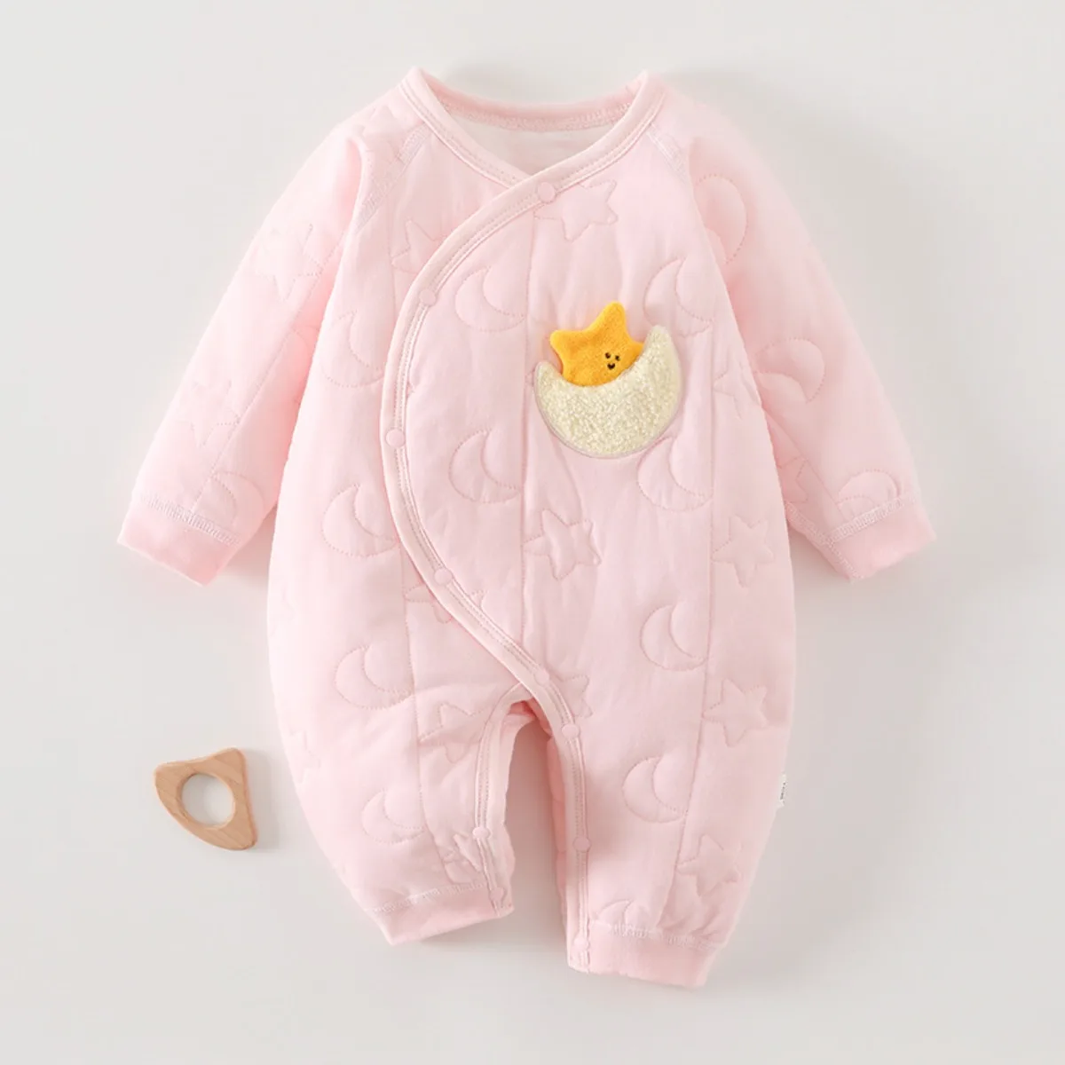 Quilted Baby Romper Soft Cotton Lightweight Padded Jumpsuit Side Snap Long Sleeve Infant Toddler Onesie Unisex 0-18M Fall Winter