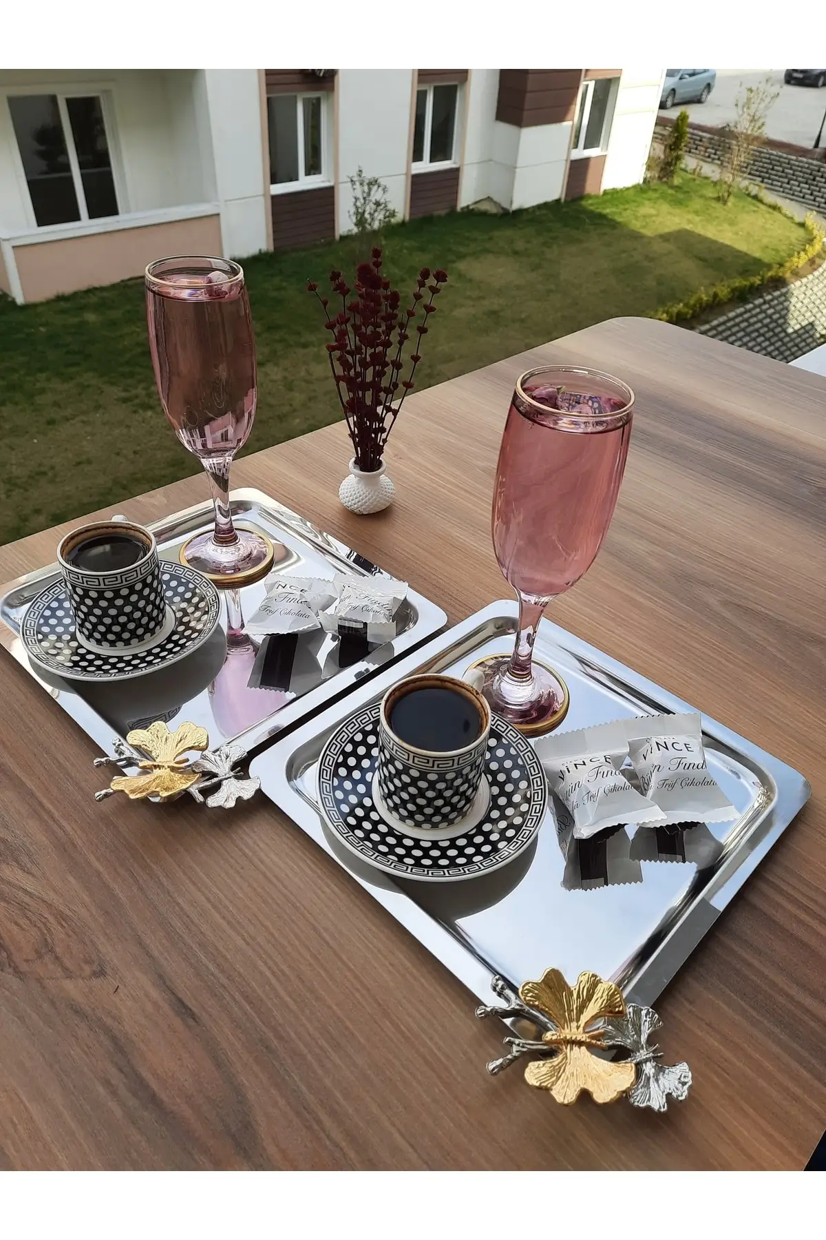 Stainless steel square 6 serving tray Tea serving tray with butterfly accessories coffee and Tea serving luxury 2022 tray