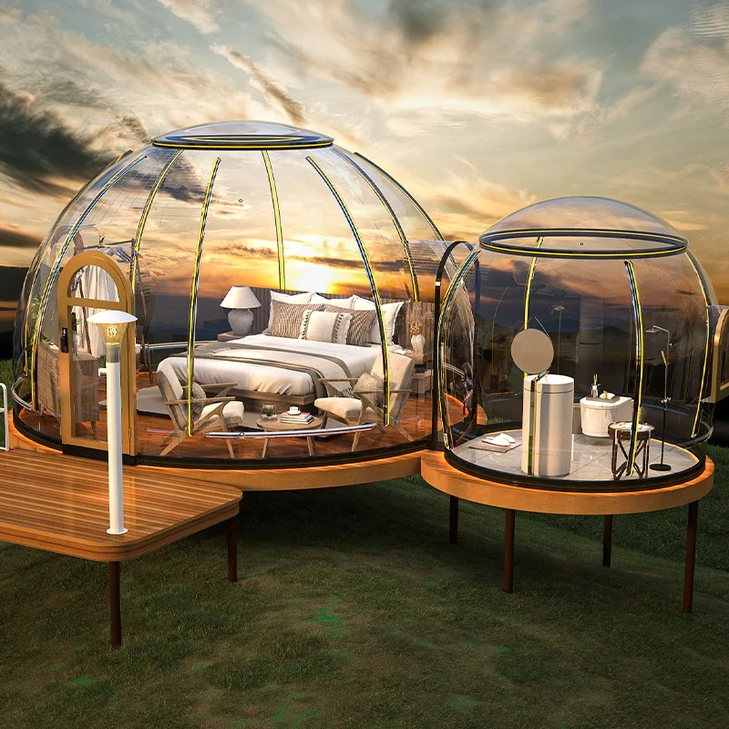 

Outdoor Prefab Camping Resort Hotel Accommodation PC Bubble Glamping Polycarbonate Geodesic Dome Room Bubble House