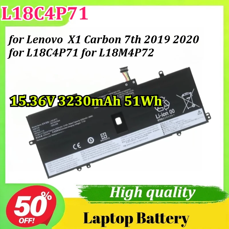 

L18C4P71 15.36V 3230mAh 51Wh for Lenovo X1 Carbon 7th 2019 2020 for L18C4P71 for L18M4P72 Laptop Battery