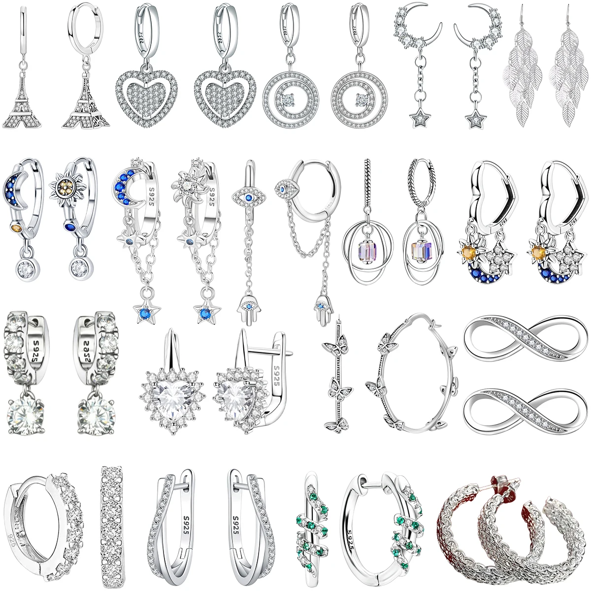 

Classic 925 Sterling Silver Dolphin Star Moon Sun Celtic Knot Heart Stud Hoops Earrings With Zircon Fine Jewelry for Women Gifts