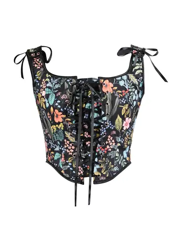 여성용 모란 꽃 코르셋, 뷔스티에, 레이스 트림, 크로스 타이업, 르네상스 빈티지 코트 가운, 슬링 탱크 탑