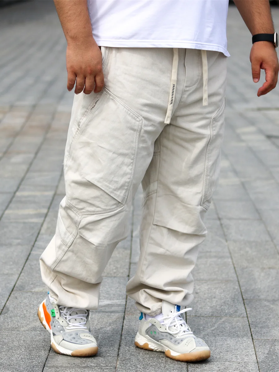 TRCE Raster Autumn Winter Men's Casual Loose Comfortable Woven Cotton Workwear Multi Pocket Zipper Long Pants