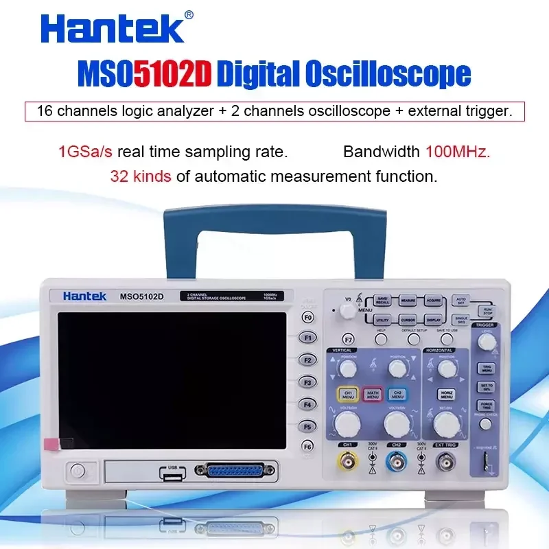 Hantek MSO5102D 100MHz 1GSa/s 2Channels Oscilloscope with 16 Logical Channels and External Trigger Channel