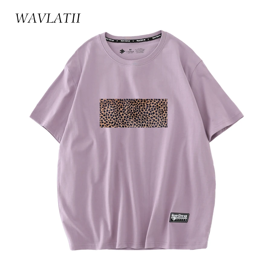 WAVLATII Women New Leopard Printed T Shirts Female White Fashion Streetwear 100% Cotton Black Tees Tops for Summer WT2209