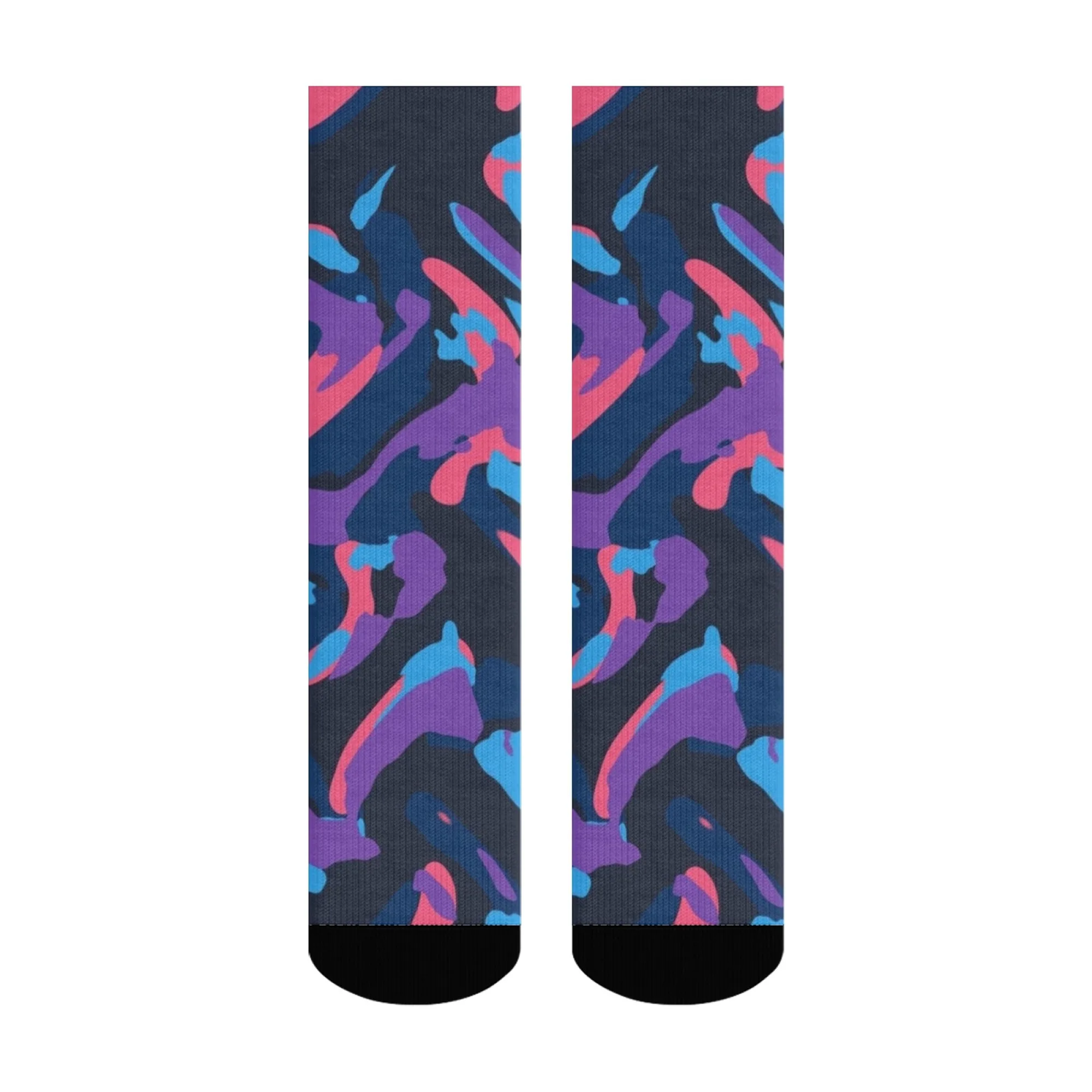 جوارب رجالية ملونة بطباعة مموهة، ناعمة ومريحة، كاجوال للارتداء اليومي ونمط الشارع، نمط فريد من نوعه باللون الوردي والأرجواني والأزرق