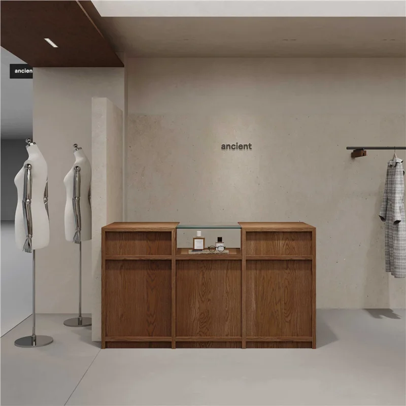 Clothing store boutique counter reception desk with glass bar checkout page retro jewelry display front desk small counter