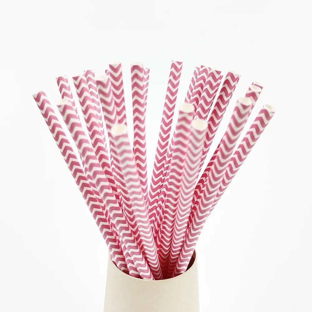 25pcs Pink Paper Straws Disposable Tableware Drinking Straw Wedding Birthday Party Supplies Party Decoration Kids