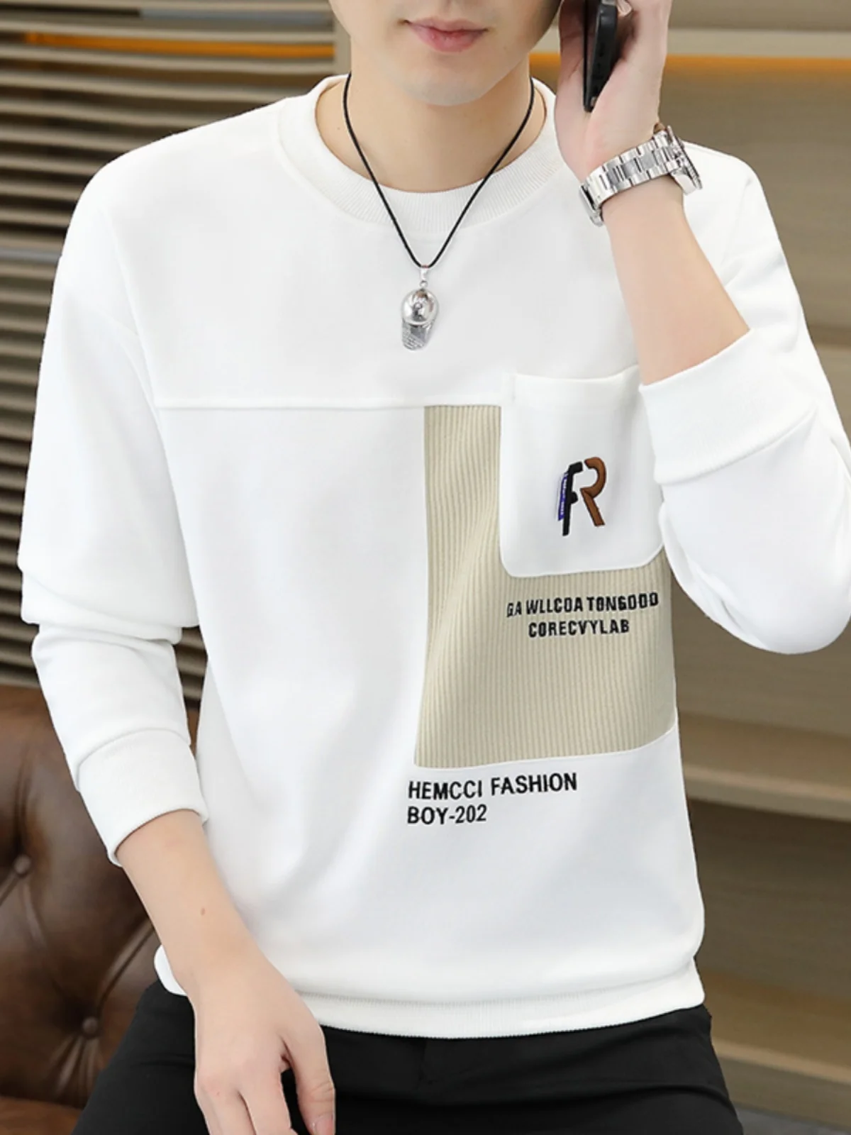 

Мужская толстовка с круглым вырезом и длинным рукавом, с буквенным принтом, повседневная, удобная, из смесового хлопка и полиэстера, весна-осень