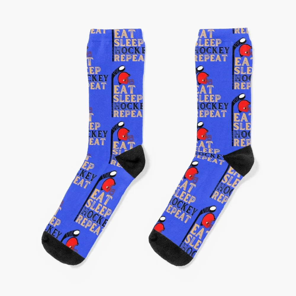 

Eat Sleep Hockey Repeat Christmas For Kids Teen Adult Hockey helmet design Socks Warm Women'S Socks Men'S Socks