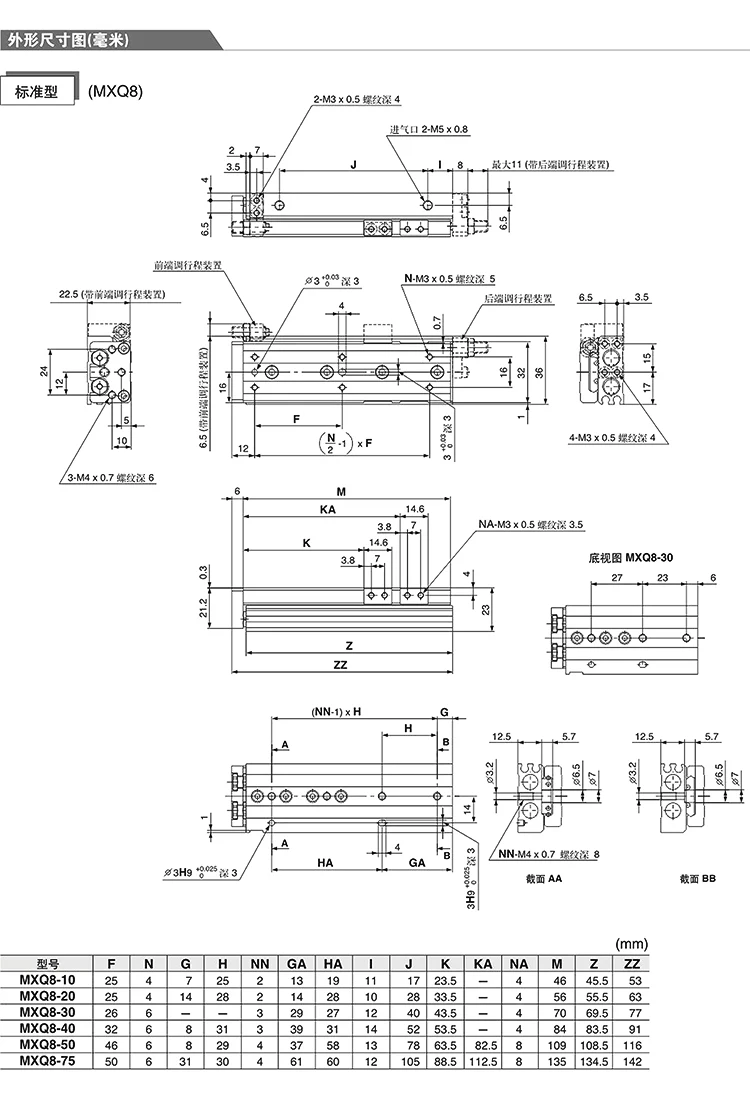 MXQ Ultraflacher Präzisions-Schiebe-Pneumatikzylinder Miniatur-Doppelkolben-Luftaktuator mit Schwebegelenk Automatisierungsteile – Detail 4