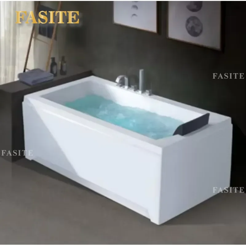 Modern Freestanding Rectangular Acrylic Bathtub Deep Soaking Spa Tub for Adults Outdoor Indoor Bathroom Luxury Immersion Bath