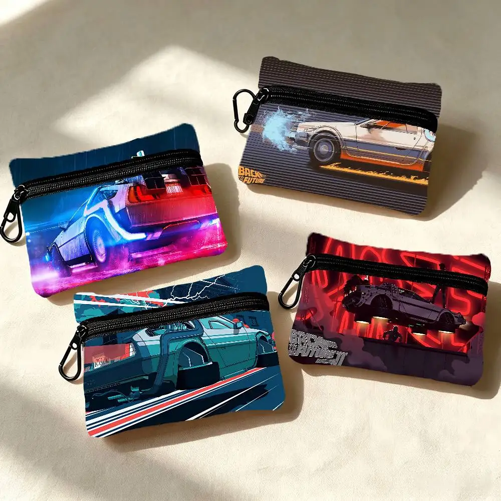 Movie Back To The Future Multifunctional Oxford Cloth Small Pouch With Hook Mini Coin Wallet Earbud Storage Bag