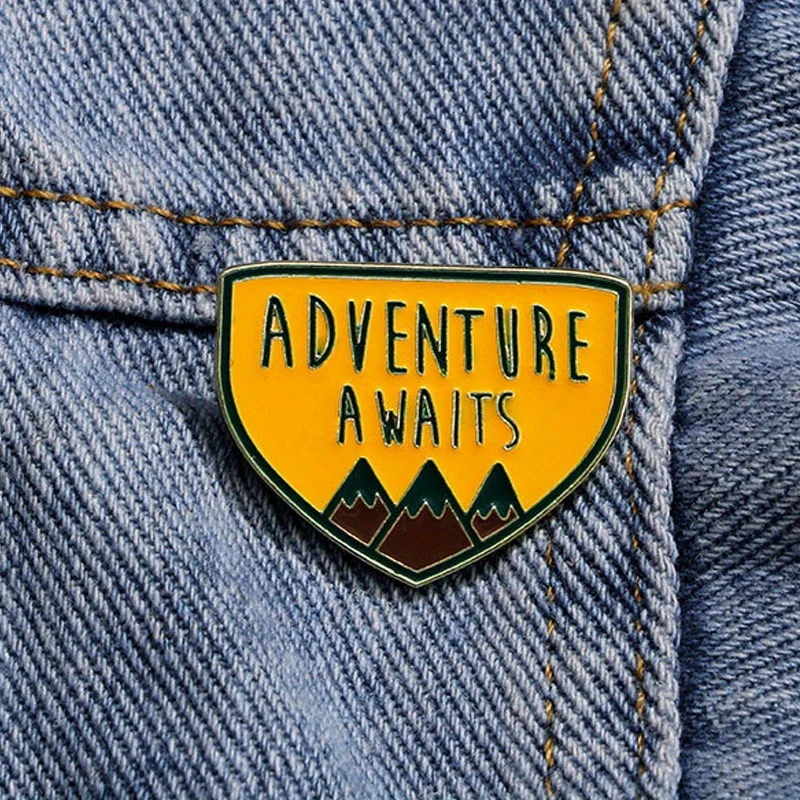 "Adventure Awaits" Funny Alphabet Mountain Brooch Backpack Buckle Anti Light Badge