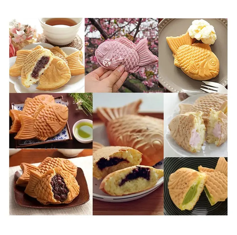 110v 220v 6pcs máquina de taiyaki quente japonês máquina de waffle peixe pequeno peixe máquina bolo lanches crocantes