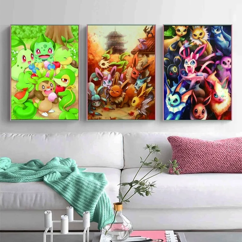 Pokemon  Anime  Figures Xiaozhi  Pikachu Painting  Canvas  Posters  and  Prints  Wall  Art  Picture for  Living Room  Kids Gifts