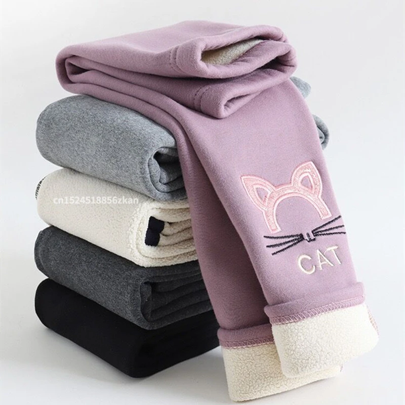 Kids Girls Winter Leggings 2023 Children Plus Velvet Warm Trousers Thick Lamb Fleece trousers Solid Color Baby Pencil Pants