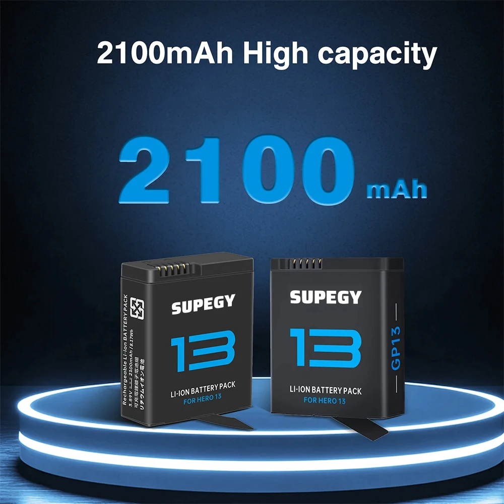 2100mAh Battery + 3-Slots Box charger for GoPro Hero 13 Black camera Accessories