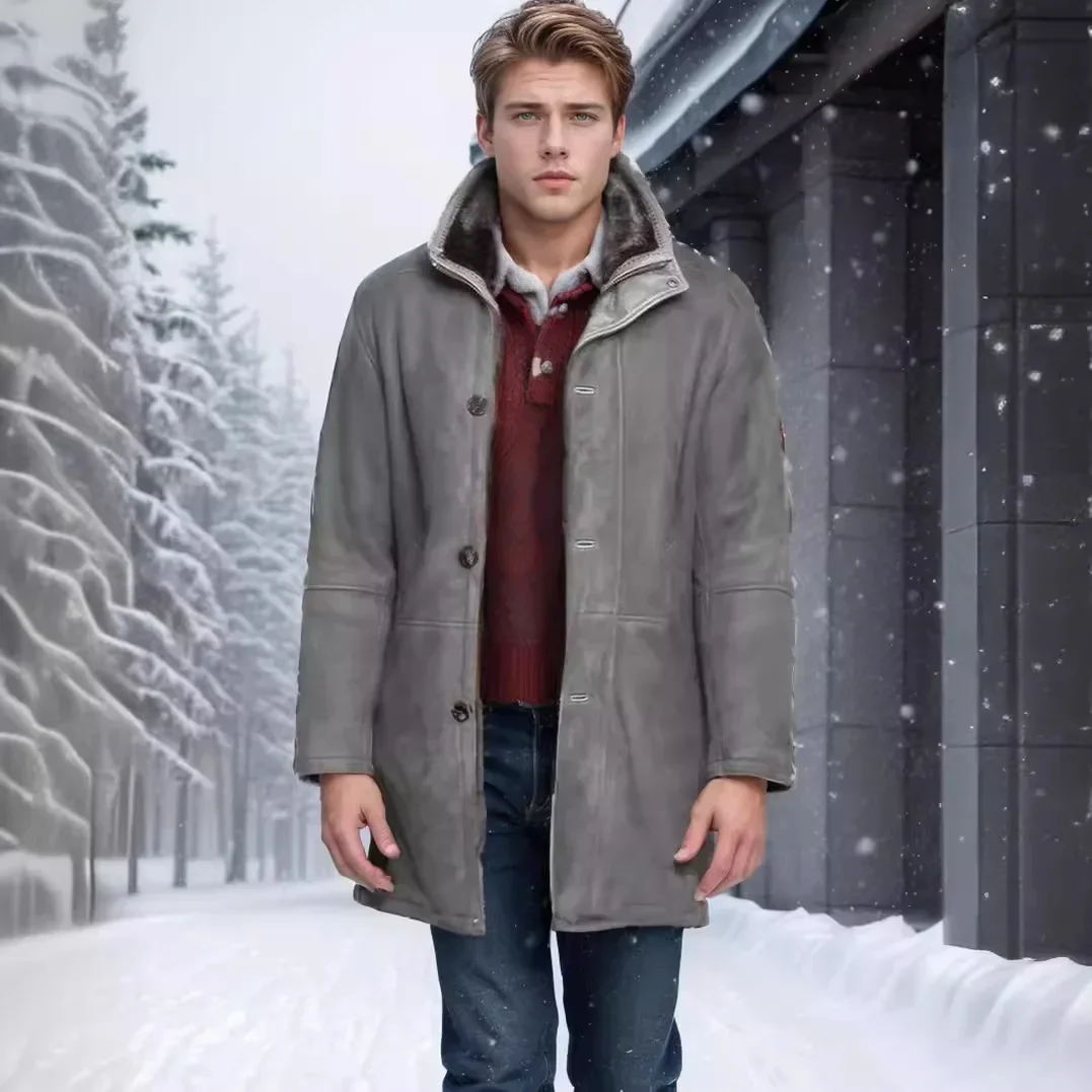 LIBIELIY European And American Men's New Mid-Long Fur-Integrated Style Wool Coat For Autumn And Winter, Fashion Zipper Quality O
