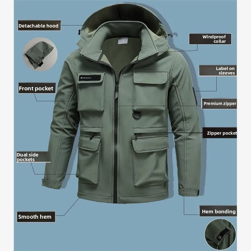 

Мужской утепленный флисовый комплект для активного отдыха: куртка и брюки для путешествий, альпинизма и работы, ветрозащитный, водонепроницаемый, теплый, стандартный крой, хлопок.