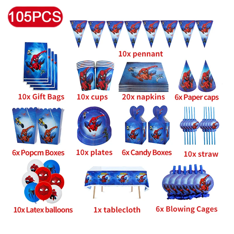 Spiderman Birthday Party Decorations Tableware Balloons Backdrop Plates Cups Napkin Kit Spiderman Theme Deco Child Supplies Set