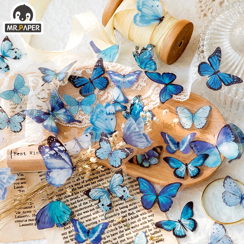 Mr.paper 40PCS 8 Design Butterfly Decorative Sticker Scrapbook Diary Toy Plant Decoration Album DIY Stationery Sticker