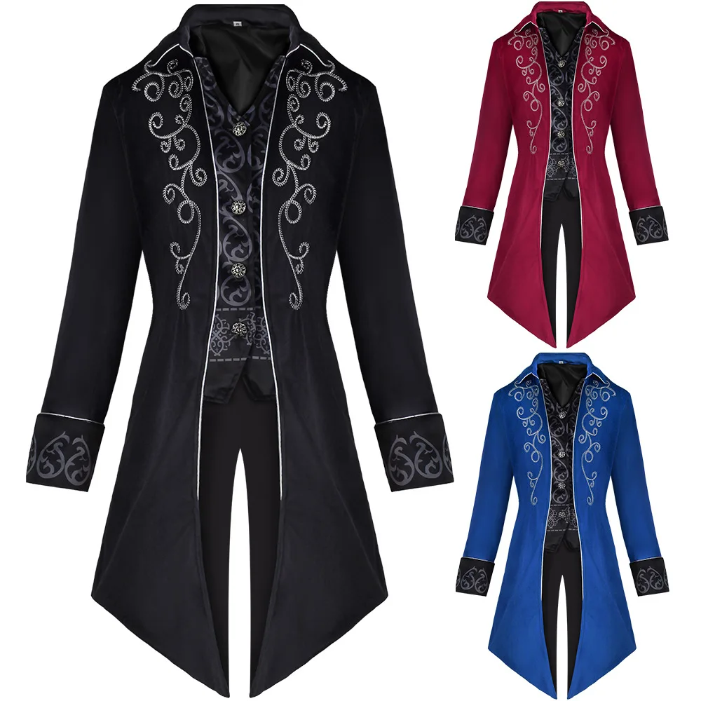 

Halloween Dovetail Cos Costume Medieval Retro Costume Medium Long Punk Men's Coat Dovetail Cosplay Costume