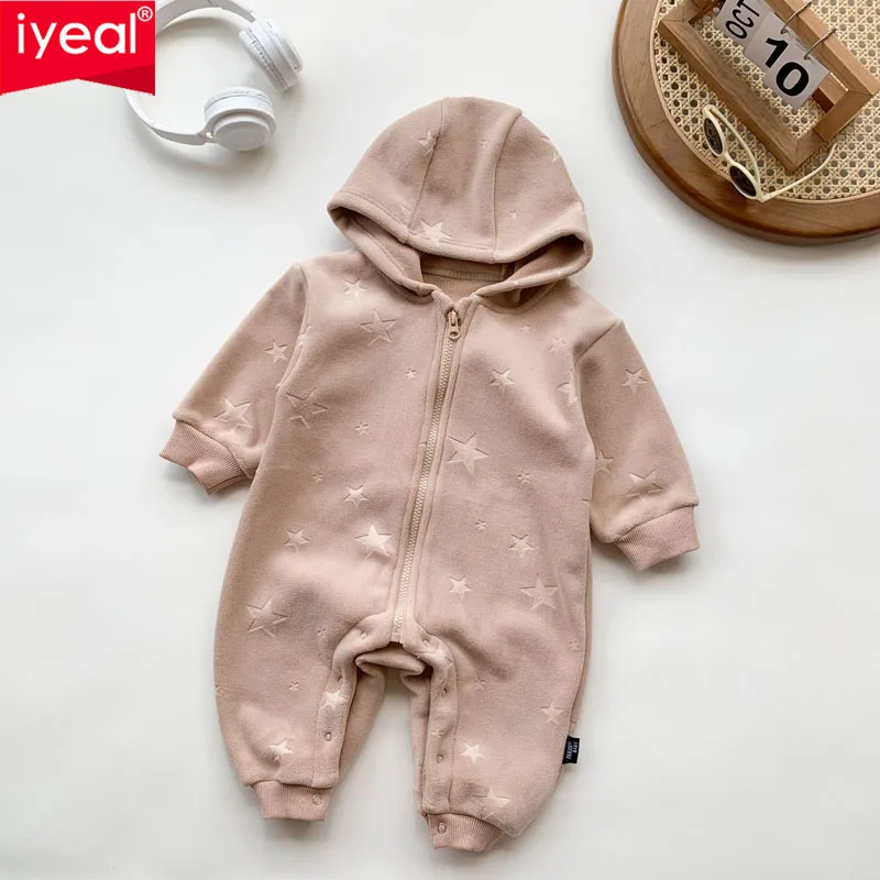IYEAL Winter New Baby Jumpsuit Fleece Jumpsuit Baby Boys And Girls Five Pointed Star Pattern Fleece Outerwear