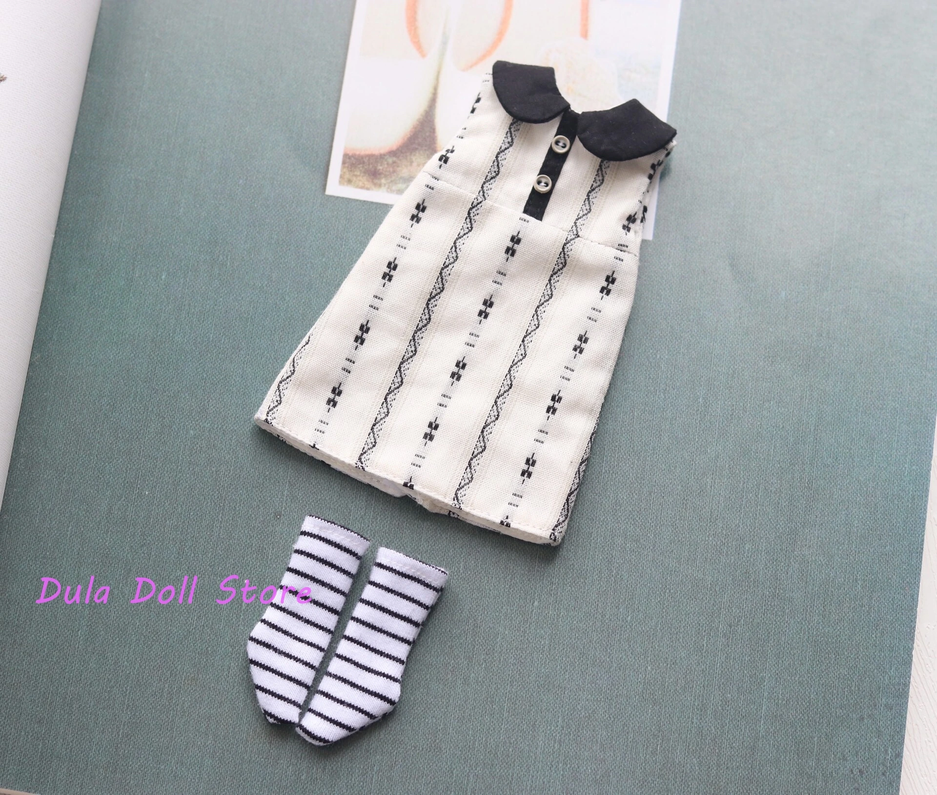 เสื้อผ้าตุ๊กตาดูล่า กระโปรงสั้นสีดำขาว สำหรับตุ๊กตาบลายธ์ แลนแดซ แลนดูโด รุ่น ob24 ob22