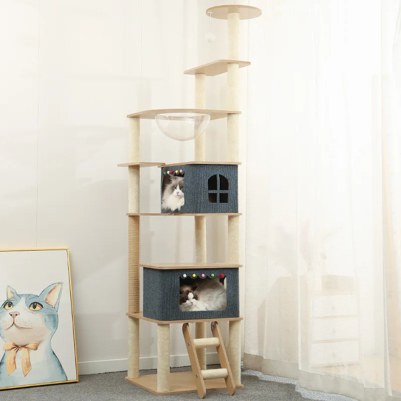 Torre de juego para gatos verano con escalera y plataforma de madera - imagen 5