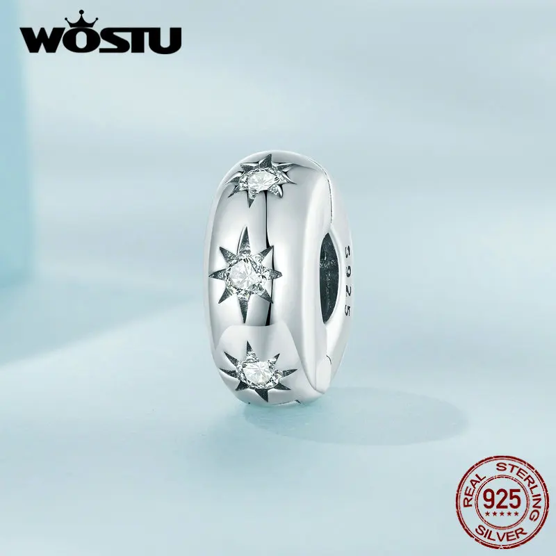 WOSTU 925 Sterling Silver Star Round Regulating Button With Zircon Stopper Fit Bracelet for Women Luxury Original Jewelry Gift