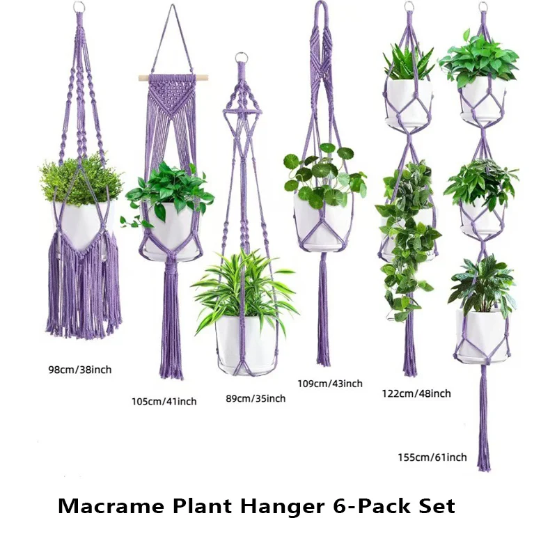 Boho Nordic Hand‑Woven Macrame Plant Hanger Set, Cotton Jute Rope Hanging Basket for Home Balcony Decor