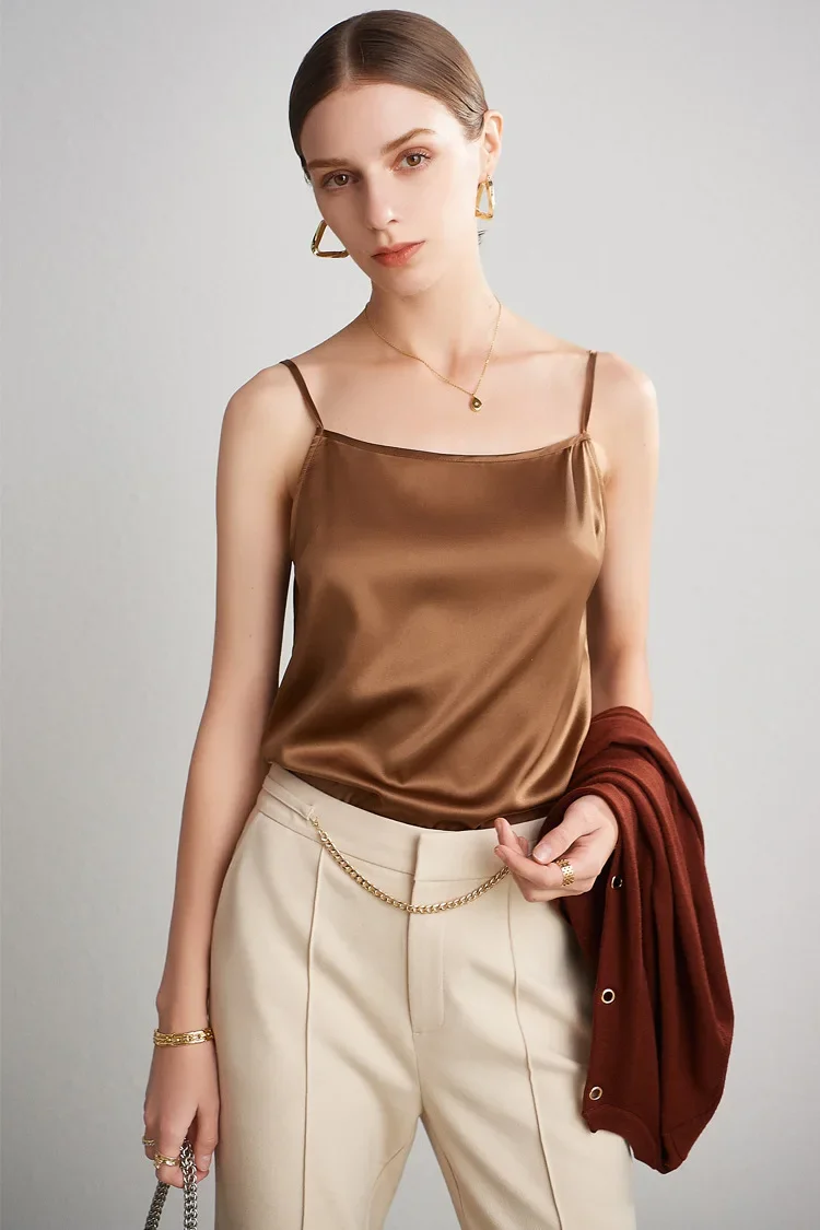 Niche Mulberry Silk Camisole Women's 2024 Summer Basic Tops Satin Girls Inside Vest Solid Color Casual Cami Sexy Top Outer Wear