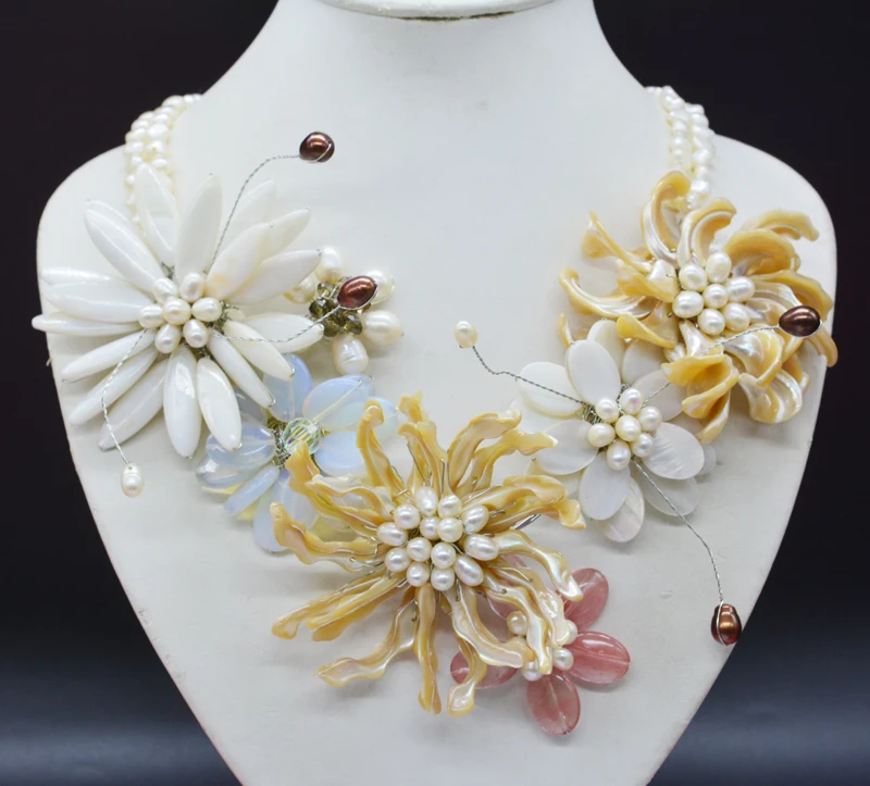 Exquisite !!  Design Beauty Adeican Wedding Shell Flower Jewelry Necklace 19