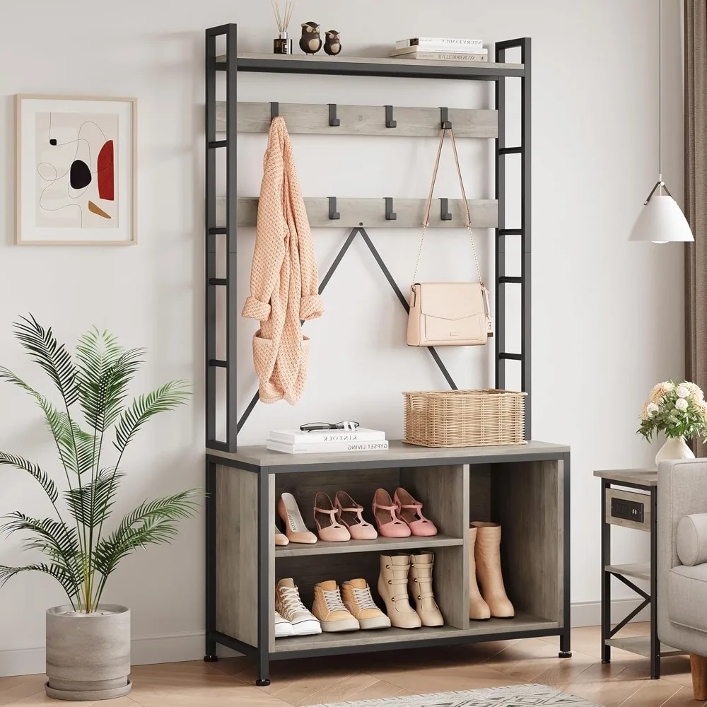 

Coat Rack, Industrial Coat Tree with Storage Cubbies Entryway, Coat Rack Easily Assembled, Living Room Furniture