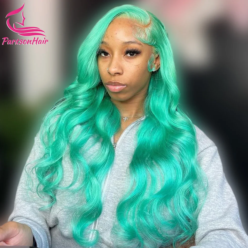 الجسم موجة سماوي الأزرق 13x6 13x4 الدانتيل الشفاف الجبهة خصلات الشعر المستعار الإنسان للنساء قبل قطعها البرازيلي الضوء الأخضر الملونة موجة شعر مستعار