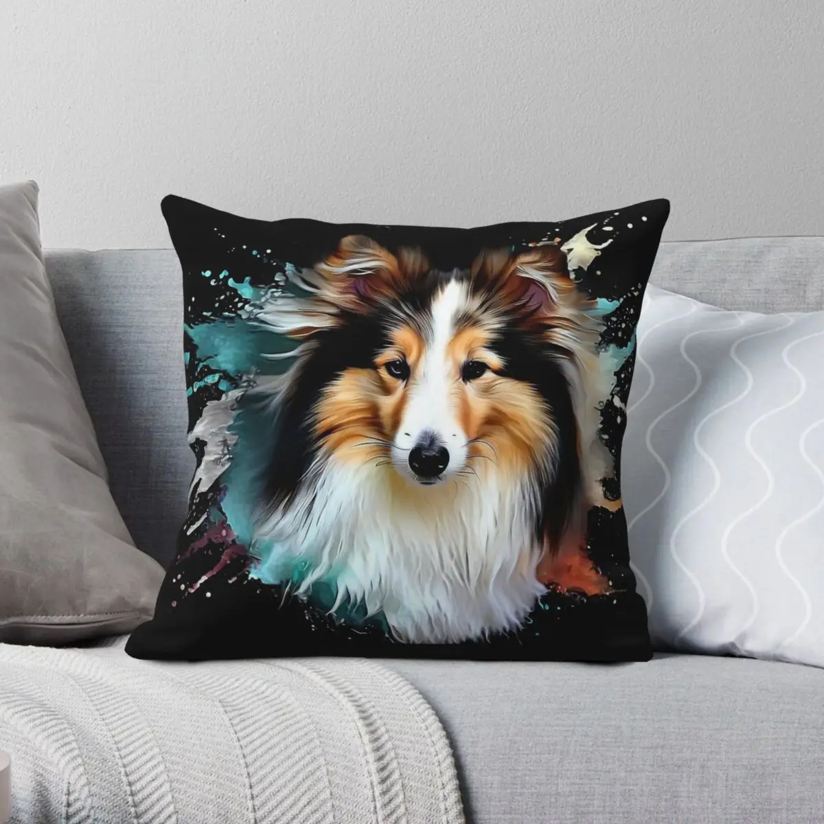 Graceful Sheltie Shetland Sheepdog Square Pillowcase Polyester Linen Velvet Printed Zip Decorative Bed Cushion Cover 18